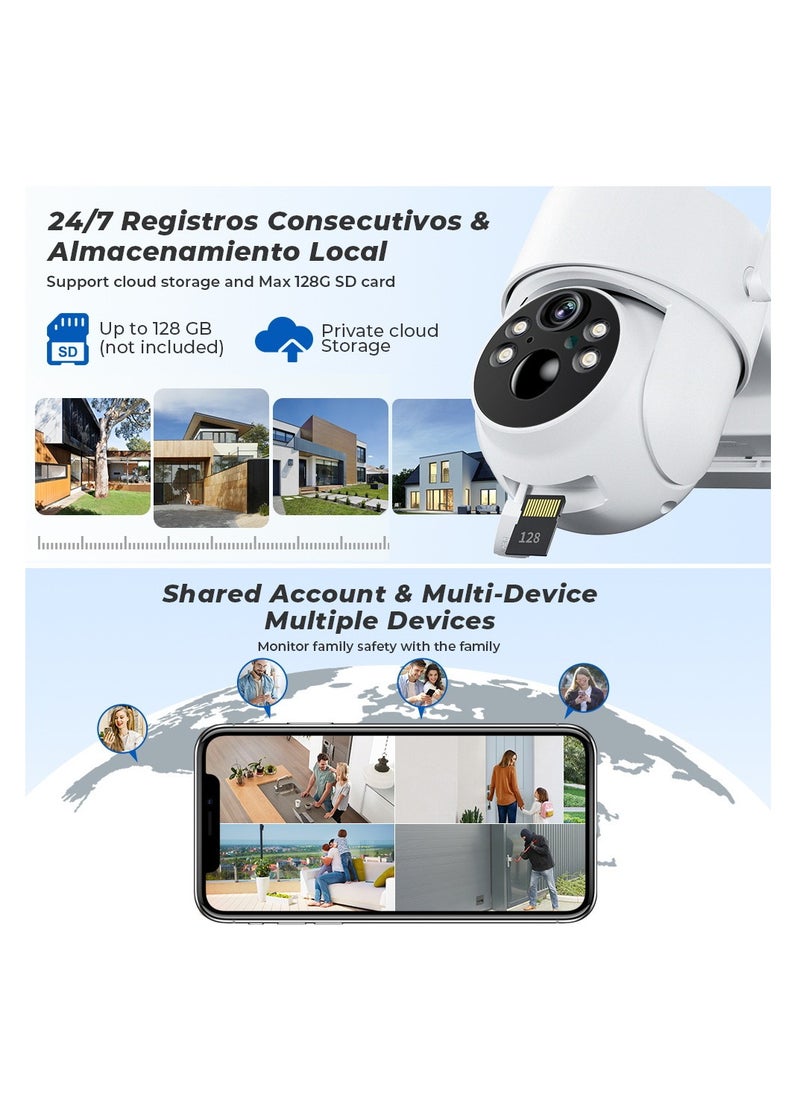 Furtey - Solar Camera Outdoor 4MP Wireless Battery Camera PTZ 360° View, PIR Motion Detection, Smart Night Vision, IP65, 2-Way Audio, 2.4GHz WiFi - Image 1