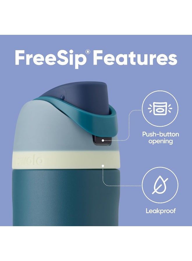 FreeSip Insulated Stainless Steel Water Bottle with Straw for Sports and Travel, BPA-Free, 24-oz, Blue/Teal (Denim) - view 3