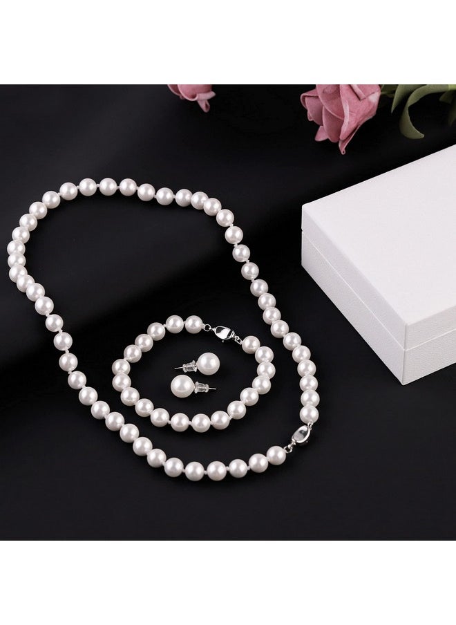 Senteria Pearl Necklace And Earring Set|Simulated Shell Pearl Choker Necklace For Women Men |Wedding Gifts For Brides Bridesmaid 16-22 Inch 6-8Mm Hand Knotted Pearl Strand With Fine Gifts Box  - Image 5