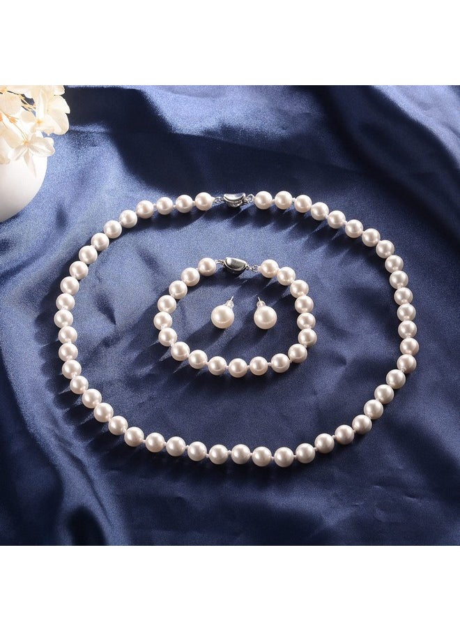 Senteria Pearl Necklace And Earring Set|Simulated Shell Pearl Choker Necklace For Women Men |Wedding Gifts For Brides Bridesmaid 16-22 Inch 6-8Mm Hand Knotted Pearl Strand With Fine Gifts Box  - Image 4