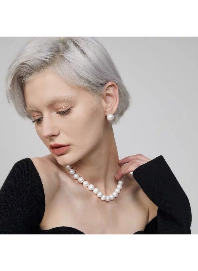 Senteria Pearl Necklace And Earring Set|Simulated Shell Pearl Choker Necklace For Women Men |Wedding Gifts For Brides Bridesmaid 16-22 Inch 6-8Mm Hand Knotted Pearl Strand With Fine Gifts Box  - Image 2