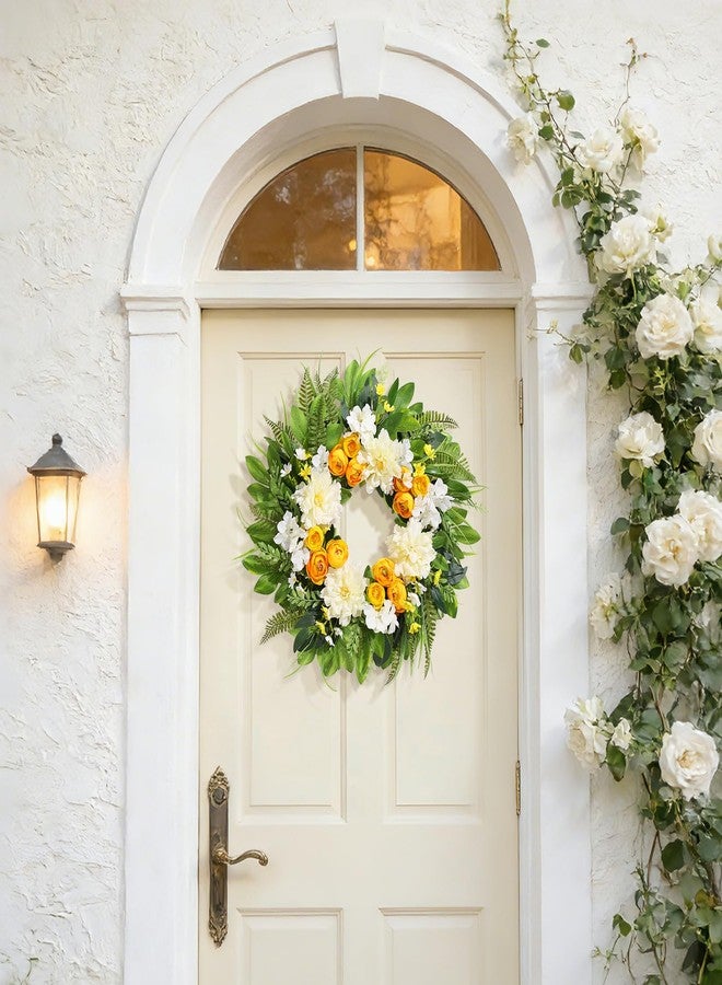 Vsonker Summer Wreath for Front Door, 24 Inch Summer Wreath Floral with Peony Ranunculus Hydrangea Flower Summer Door Wreaths for Porch Entryways Wall Window Farmhouse Party Home Seasonal Decor - Image 2