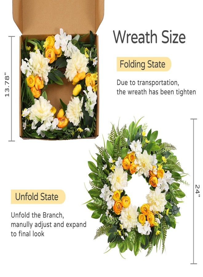 Vsonker Summer Wreath for Front Door, 24 Inch Summer Wreath Floral with Peony Ranunculus Hydrangea Flower Summer Door Wreaths for Porch Entryways Wall Window Farmhouse Party Home Seasonal Decor - Image 5