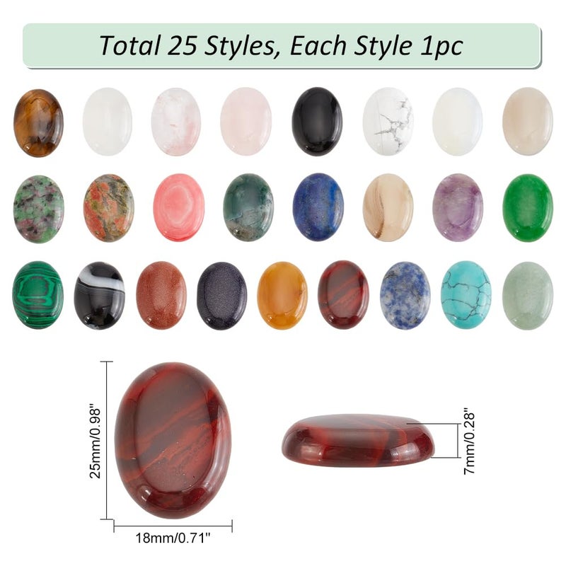 PH PandaHall 25pcs 25x18mm Gemstones Cabochons Flatback, Oval Stone Gem Semi-Precious Gemstones Beads Quartz Chakra Crystal Stones for Bracelet Necklace Earring Pendant Jewelry DIY Craft Making - Image 2