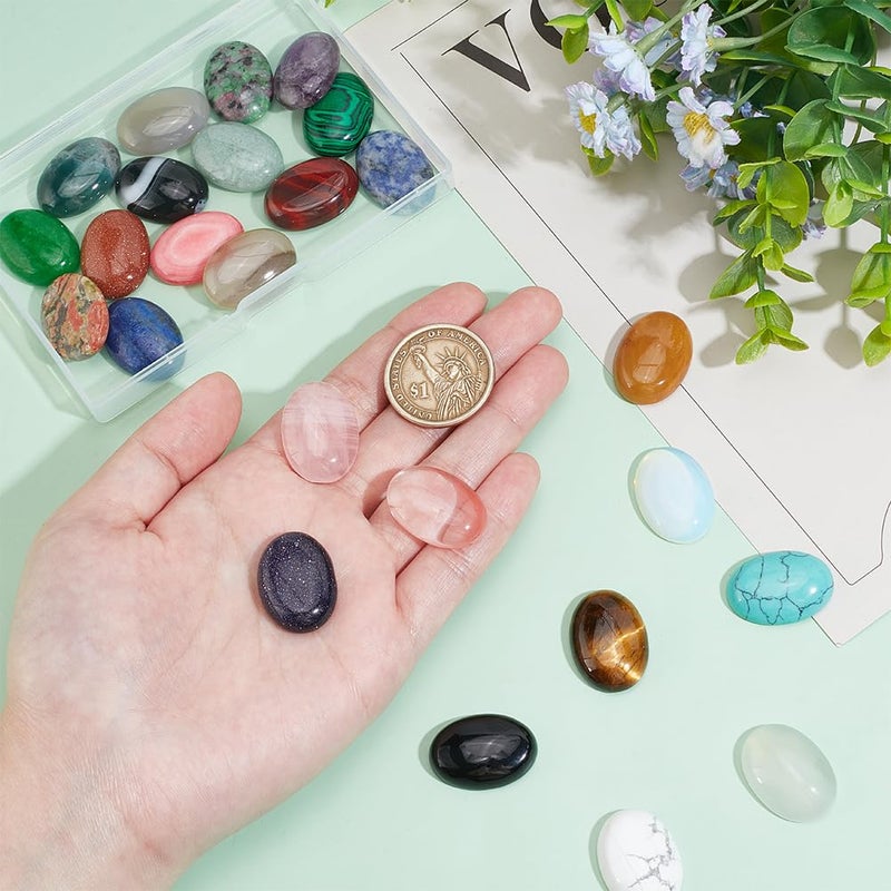 PH PandaHall 25pcs 25x18mm Gemstones Cabochons Flatback, Oval Stone Gem Semi-Precious Gemstones Beads Quartz Chakra Crystal Stones for Bracelet Necklace Earring Pendant Jewelry DIY Craft Making - Image 3