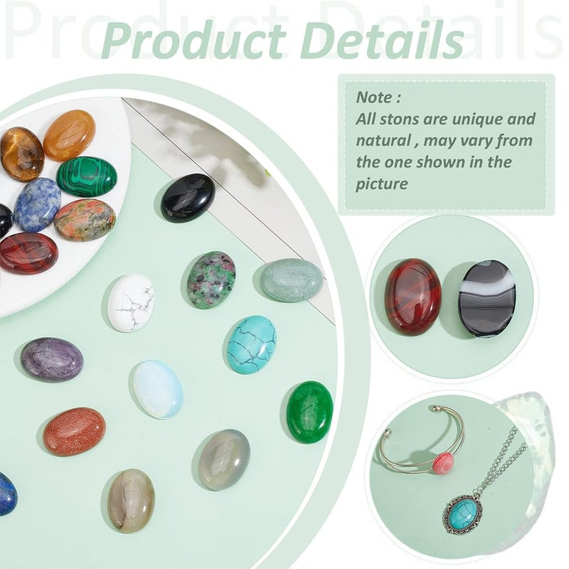PH PandaHall 25pcs 25x18mm Gemstones Cabochons Flatback, Oval Stone Gem Semi-Precious Gemstones Beads Quartz Chakra Crystal Stones for Bracelet Necklace Earring Pendant Jewelry DIY Craft Making - Image 4