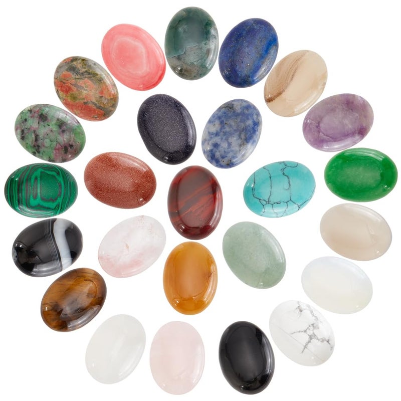 PH PandaHall 25pcs 25x18mm Gemstones Cabochons Flatback, Oval Stone Gem Semi-Precious Gemstones Beads Quartz Chakra Crystal Stones for Bracelet Necklace Earring Pendant Jewelry DIY Craft Making - Image 1
