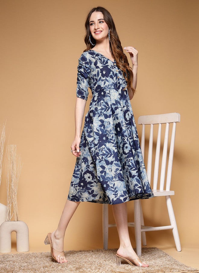 LARGISH Women Cotton Floral Printed Layered A-Line Midi Dress - Image 3