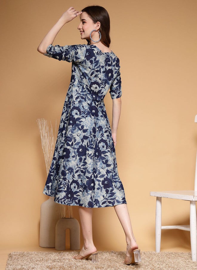 LARGISH Women Cotton Floral Printed Layered A-Line Midi Dress - Image 4
