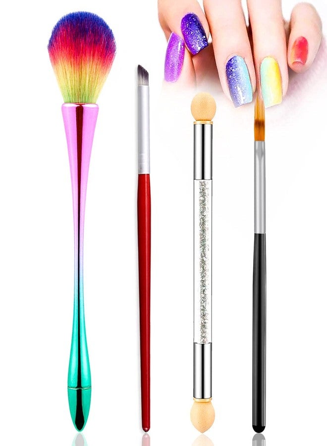 DANNEASY 4Pcs Nail Art Brushes Dust Brush For Acrylic Nails Ombre Nail Brush Nail Art Sponge Nail Design Brushes - Image 1