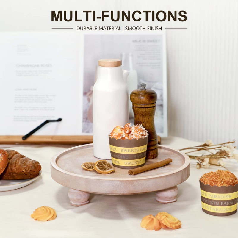 EOSAHR Farmhouse Wood Riser for Display : Decorative Pedestal Stand for Kitchen Counter and Home Decor - Elegant Round Waterproof Display Tray for Bathroom Soap, Sink, Vase (Natural Wood) - Image 4