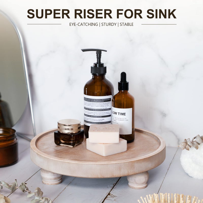 EOSAHR Farmhouse Wood Riser for Display : Decorative Pedestal Stand for Kitchen Counter and Home Decor - Elegant Round Waterproof Display Tray for Bathroom Soap, Sink, Vase (Natural Wood) - Image 3