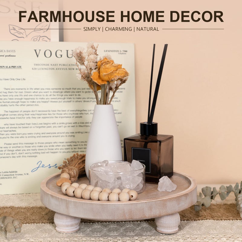 EOSAHR Farmhouse Wood Riser for Display : Decorative Pedestal Stand for Kitchen Counter and Home Decor - Elegant Round Waterproof Display Tray for Bathroom Soap, Sink, Vase (Natural Wood) - Image 2