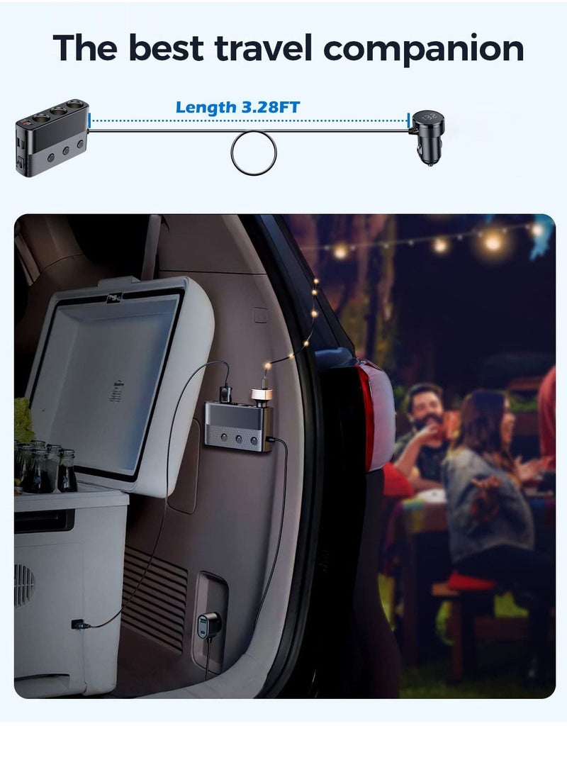 ULHYC محول شاحن سيارة 7 في 1، 3 مقابس مقسمة مع PD/QC 3.0 * شحن (كابل 3.3 قدم) 3 منافذ USB، 1 منافذ من النوع C لجميع أجهزة السيارة  - Image 4