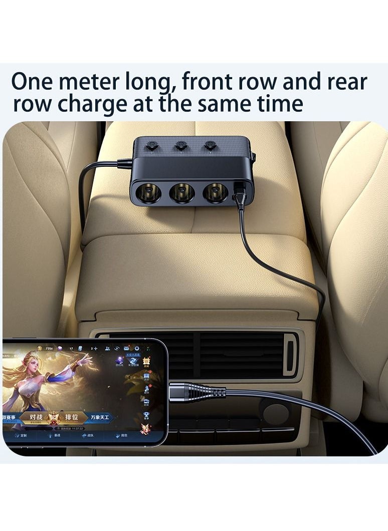 ULHYC محول شاحن سيارة 7 في 1، 3 مقابس مقسمة مع PD/QC 3.0 * شحن (كابل 3.3 قدم) 3 منافذ USB، 1 منافذ من النوع C لجميع أجهزة السيارة  - Image 3