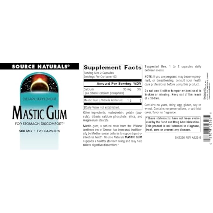 Source Naturals Mastic Gum for Stomach Discomfort* 500 mg - 120 Tablets - Image 4