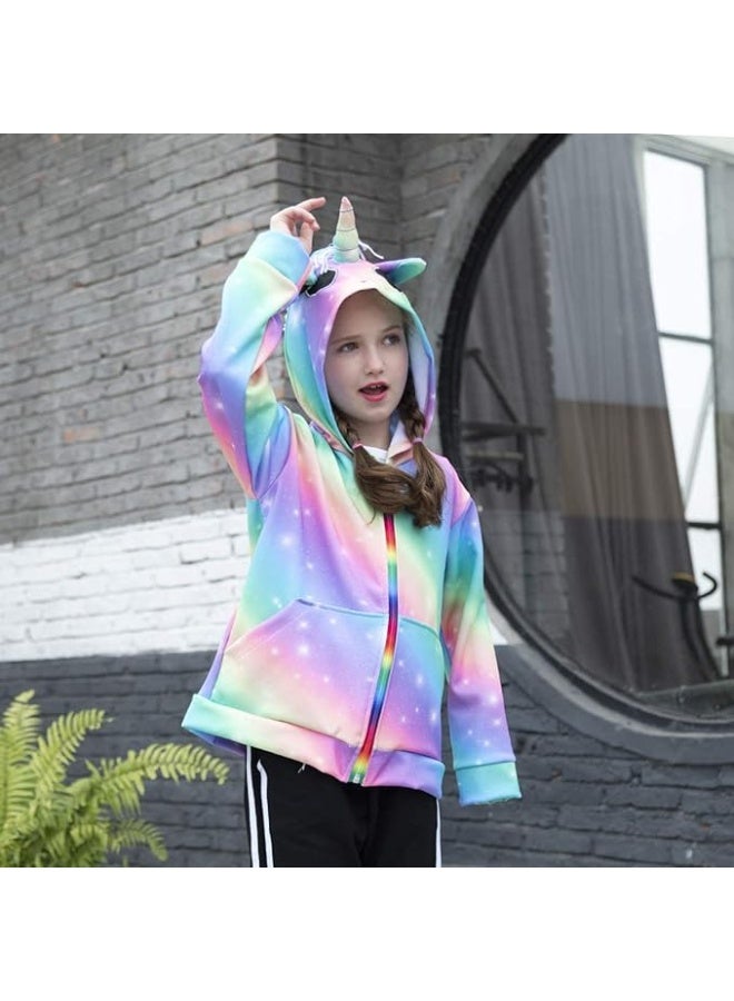 Sylfairy Girls Hoodie Kids Jacket Zip Up Sweatshirt Rainbow Unicorn Clothes with Pocket - Image 3
