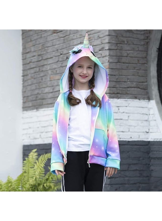 Sylfairy Girls Hoodie Kids Jacket Zip Up Sweatshirt Rainbow Unicorn Clothes with Pocket - Image 2