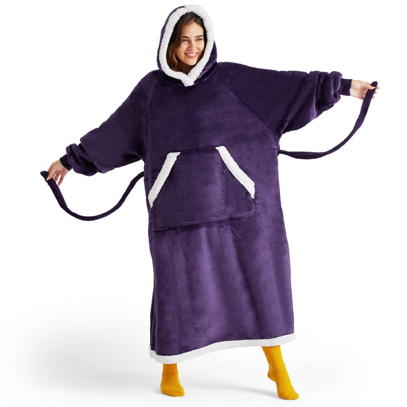 Bedsure Bedsure Wearable Blanket Hoodie Women - Long Sherpa Fleece Hooded Blanket for Adult Women Men  Warm Cozy Blanket Sweatshirt with Giant Pocket and Belt  Winter Gift for Girlfriend Mom  Standard  Purple  - Image 1