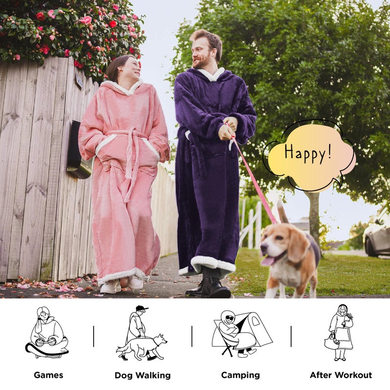 Bedsure Bedsure Wearable Blanket Hoodie Women - Long Sherpa Fleece Hooded Blanket for Adult Women Men  Warm Cozy Blanket Sweatshirt with Giant Pocket and Belt  Winter Gift for Girlfriend Mom  Standard  Purple  - Image 5