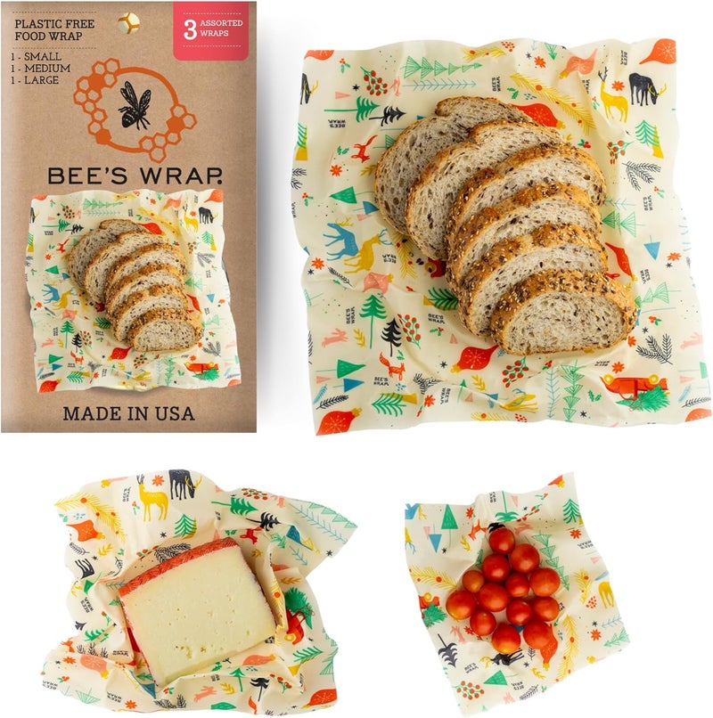 Bee's Wrap Beeswax Wraps for Food - Made in USA Reusable & Organic Food Wraps, Sandwich Wrap & Bowl Covers - Eco-Friendly Alternative to Aluminum Foil, Winter Wonderland 3 Pack (S, M, L) - Image 2