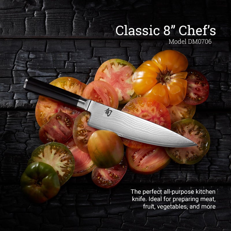 Shun Classic 8" Chef's Knife, Handcrafted Japanese Kitchen Knife for Professional and Home Chefs, VG-MAX Core with Damascus Stainless Steel Cladding, Pakkawood Handle - Image 2