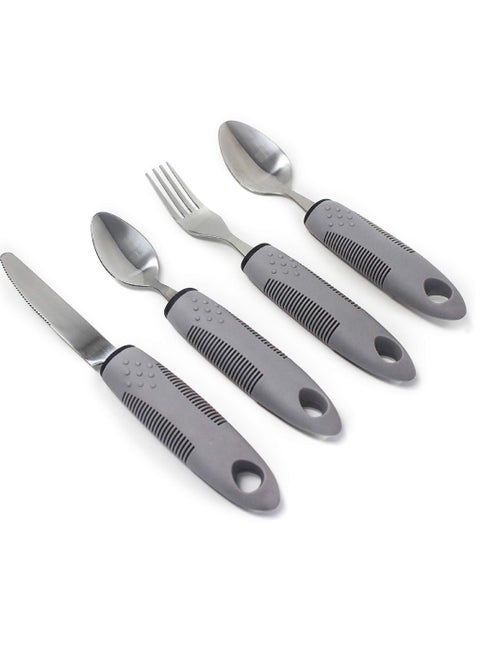 Easy Grip Adaptive Utensils - Weighted Flatware for Elderly & Handicap. Cutlery set with Non-Slip Ribbed Handles Arthritis, Tremors, Parkinsons Aids Stroke Recovery. 1 count (Set of 4)
