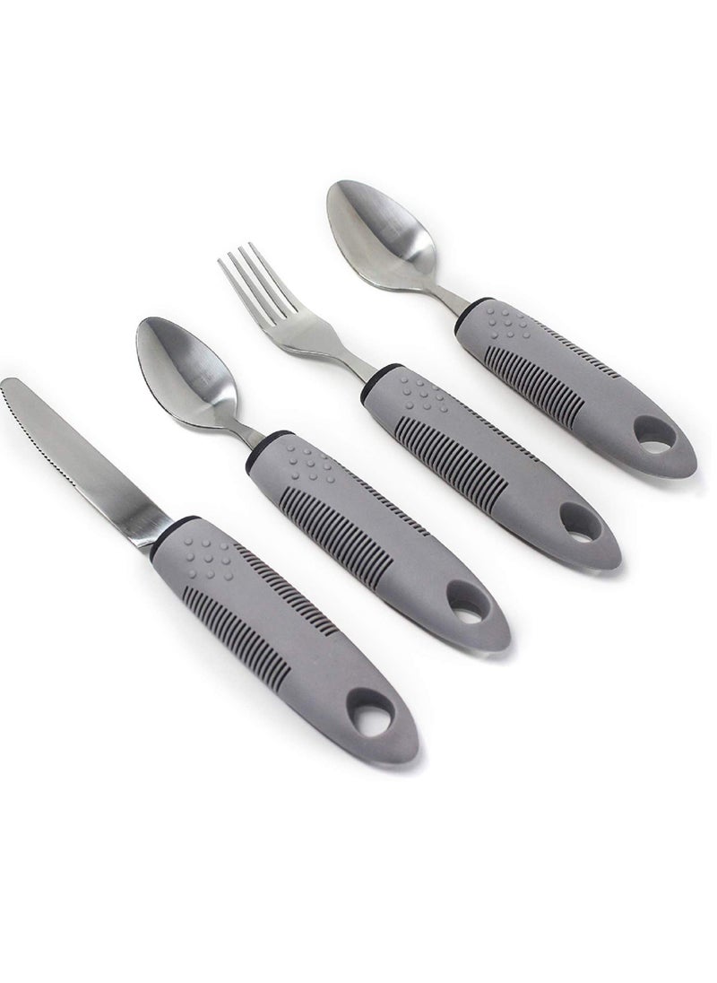 Easy Grip Adaptive Utensils - Weighted Flatware for Elderly & Handicap. Cutlery set with Non-Slip Ribbed Handles Arthritis, Tremors, Parkinsons Aids Stroke Recovery. 1 count (Set of 4)