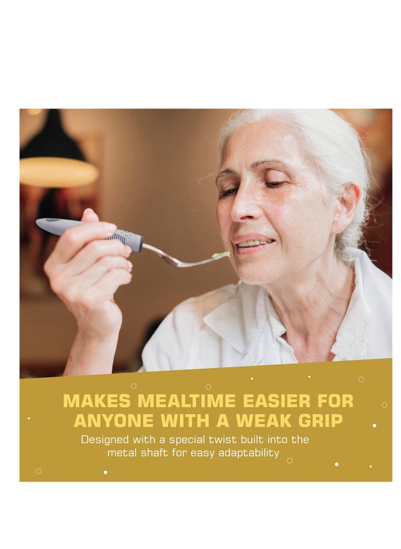 Easy Grip Adaptive Utensils - Weighted Flatware for Elderly & Handicap. Cutlery set with Non-Slip Ribbed Handles Arthritis, Tremors, Parkinsons Aids Stroke Recovery. 1 count (Set of 4)