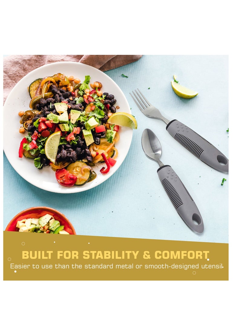 Easy Grip Adaptive Utensils - Weighted Flatware for Elderly & Handicap. Cutlery set with Non-Slip Ribbed Handles Arthritis, Tremors, Parkinsons Aids Stroke Recovery. 1 count (Set of 4)