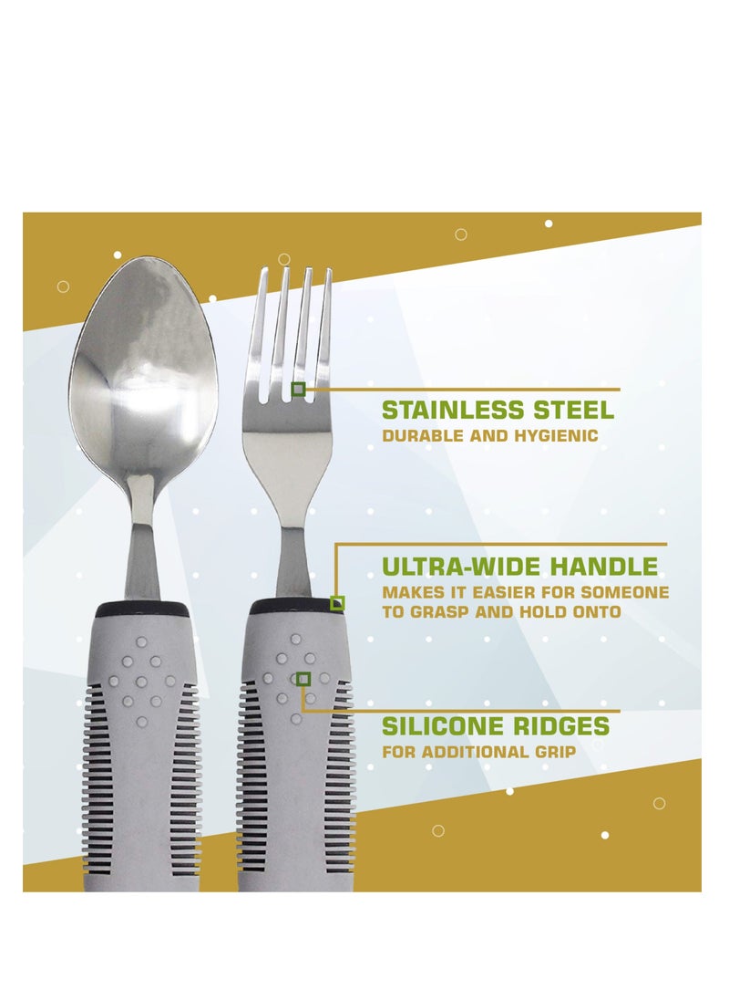 Easy Grip Adaptive Utensils - Weighted Flatware for Elderly & Handicap. Cutlery set with Non-Slip Ribbed Handles Arthritis, Tremors, Parkinsons Aids Stroke Recovery. 1 count (Set of 4)