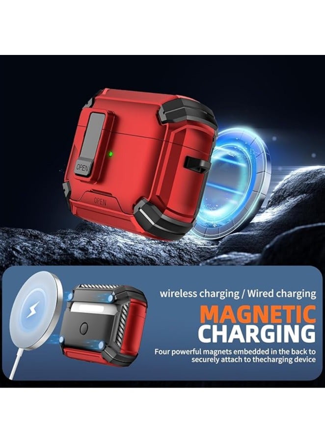 متوافق مع AirPods Pro الجيل الثاني/الأول، غطاء حافظة مع حامل هاتف وحافظة مغناطيسية للإغلاق التلقائي Airpod pro 2 (أحمر @ أسود) - Image 3