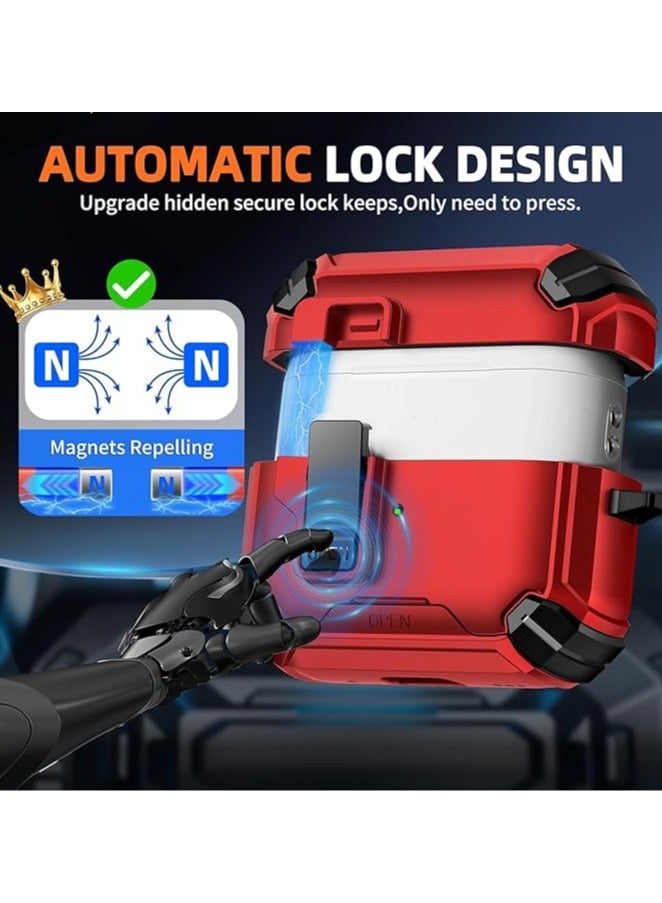 متوافق مع AirPods Pro الجيل الثاني/الأول، غطاء حافظة مع حامل هاتف وحافظة مغناطيسية للإغلاق التلقائي Airpod pro 2 (أحمر @ أسود) - Image 4