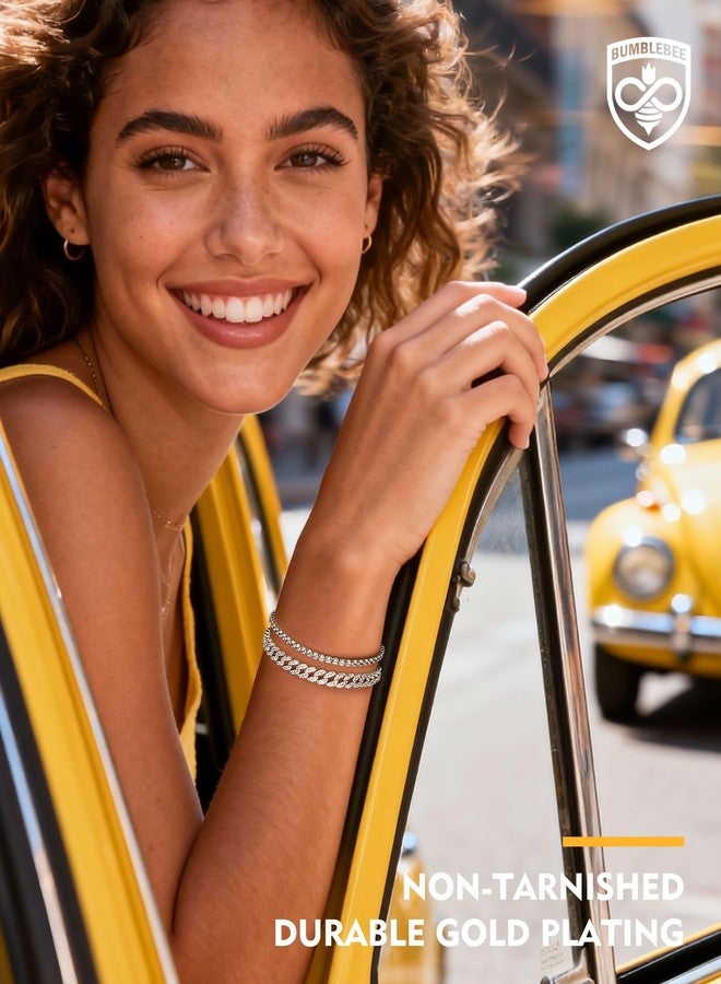 بامبل بي سوار بامبلبي مصنوع يدويًا من سلسلة كوبية للنساء والرجال، 8 مم، مرصع بزركونيا إيطالية من الدرجة 5A، مضاد للحساسية، مناسب لأزياء الشارع والهيب هوب، هدية مثالية لأعياد الميلاد والكريسماس، مقاس واحد يناسب الجميع (6.5-8.1 بوصة). - Image 4