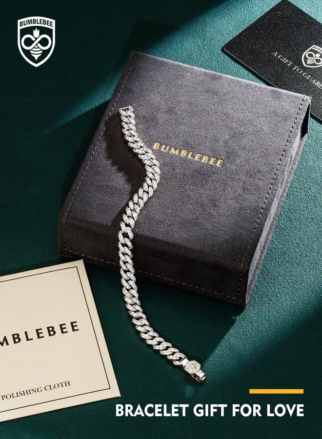 بامبل بي سوار بامبلبي مصنوع يدويًا من سلسلة كوبية للنساء والرجال، 8 مم، مرصع بزركونيا إيطالية من الدرجة 5A، مضاد للحساسية، مناسب لأزياء الشارع والهيب هوب، هدية مثالية لأعياد الميلاد والكريسماس، مقاس واحد يناسب الجميع (6.5-8.1 بوصة). - Image 2