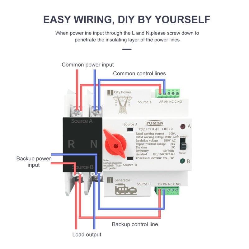 Single Phase Din Rail ATS 110V 220V Automatic Transfer Switch 63A 230V Dual Power - Image 4