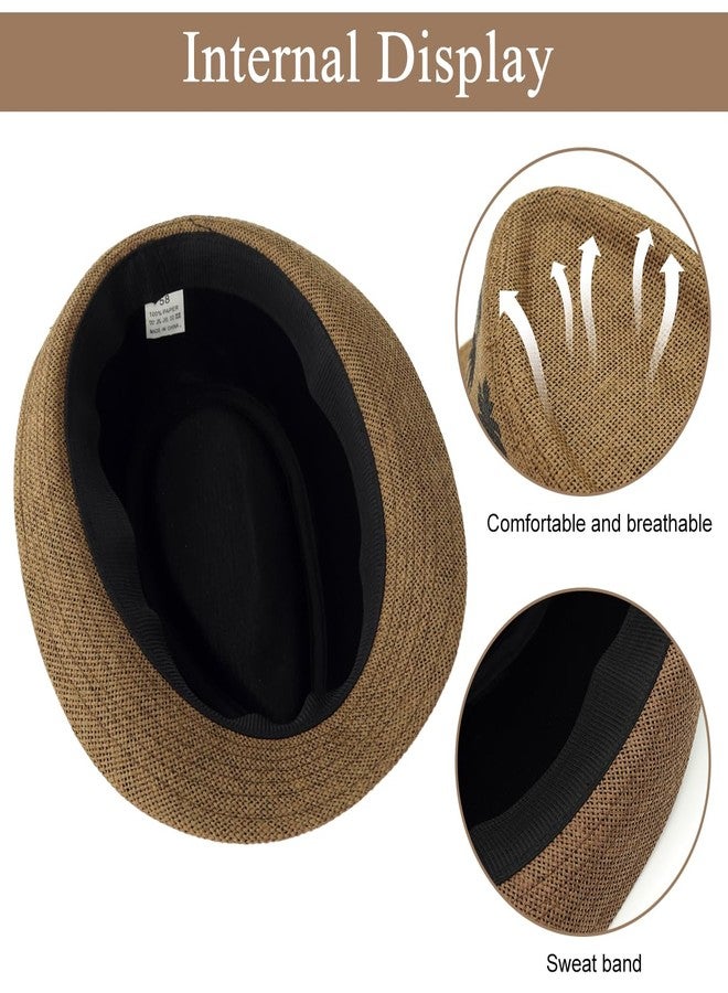 Gustave® Straw Hat for Men Woman, Beach Hat for Women, Coconut Palm Print Panama Fedora Womens Hats, Fashion Travel Summer Mens Sun Hats - Short Brim, UPF 50+, Khaki - Image 4