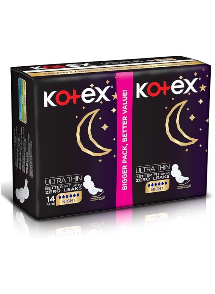 Kotex Ultra Thin Pads Overnight Protection Sanitary with Wings 14 - Image 1