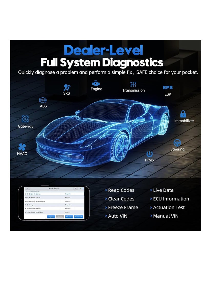 XTOOL XTOOL A30M OBD2 Scanner BT, Wireless OBD2 Code Reader with 21 Reset, Active Test, All Systems  - Image 2