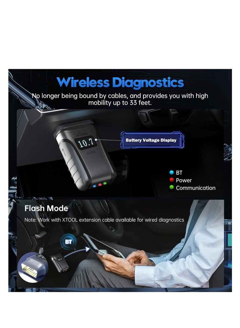 XTOOL XTOOL A30M OBD2 Scanner BT, Wireless OBD2 Code Reader with 21 Reset, Active Test, All Systems  - Image 3