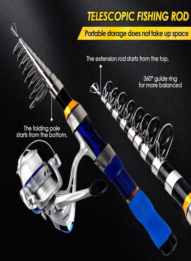 mouhike Telescopic Fishing Rod Reel Combo 2PCS 6.89FT Collapsible Fishing Pole Spinning Reel Lures Accessories with Fishing Bag Portable Fishing Rod Kit for Saltwater Freshwater Travel Fishermen Gift (Blue) - Image 2