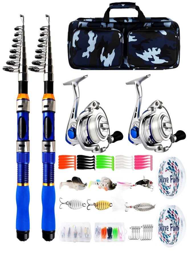 mouhike Telescopic Fishing Rod Reel Combo 2PCS 6.89FT Collapsible Fishing Pole Spinning Reel Lures Accessories with Fishing Bag Portable Fishing Rod Kit for Saltwater Freshwater Travel Fishermen Gift (Blue) - Image 1