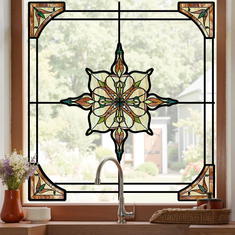 ADD.HERES Window Stickers, â€ŒStained Glass Window Privacy Film, UV Blocking Static Cling for Home Kitchen Office Bathroom, Amber Starry Light, 11.81" X 15.75" - Image 1