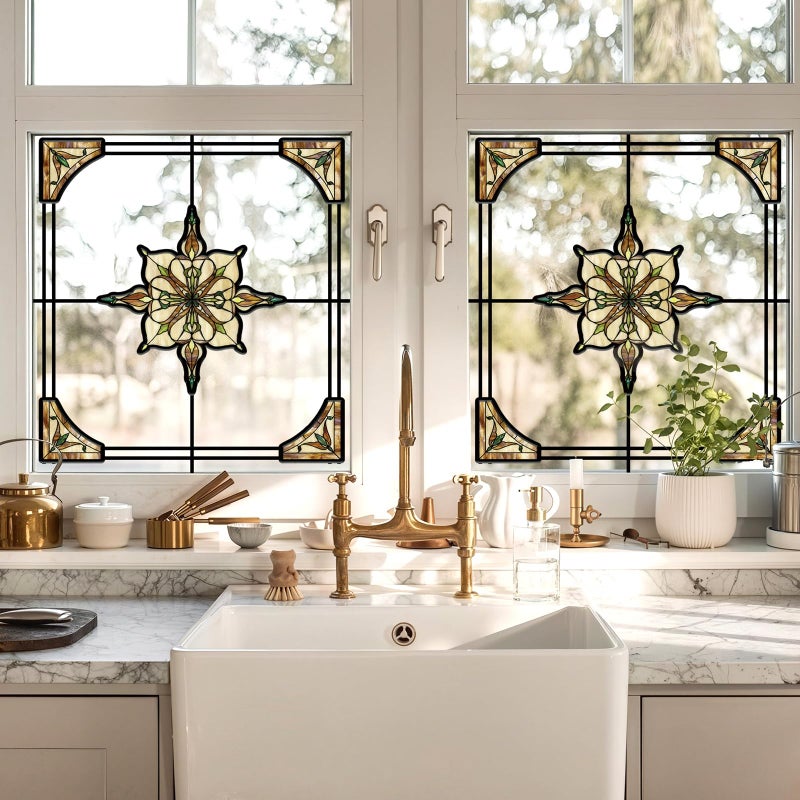 ADD.HERES Window Stickers, â€ŒStained Glass Window Privacy Film, UV Blocking Static Cling for Home Kitchen Office Bathroom, Amber Starry Light, 11.81" X 15.75" - Image 5