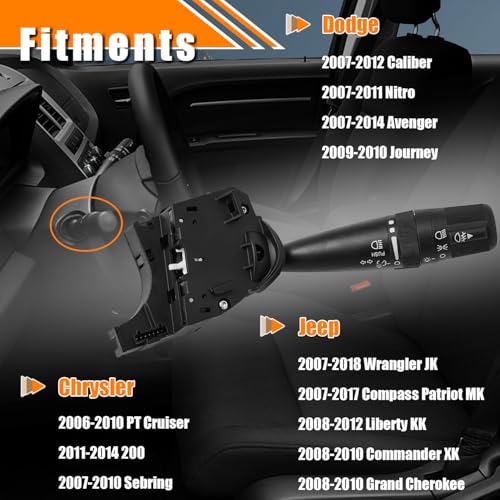 Quivimoro Headlight Dimmer Turn Signal Switch for 06-14 Chrysler, for 07-14 Dodge, for 07-18 Jeep Wrangler JK, Multifunction Combination Turn Signal Switch Replace OE# CBS1703 68041485AA 68041485AB 68041485AC - Image 2
