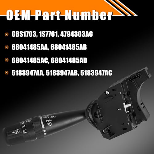 Quivimoro Headlight Dimmer Turn Signal Switch for 06-14 Chrysler, for 07-14 Dodge, for 07-18 Jeep Wrangler JK, Multifunction Combination Turn Signal Switch Replace OE# CBS1703 68041485AA 68041485AB 68041485AC - Image 3