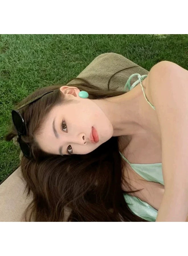 Goolsky Mint Green Oval Stud Earrings for Women – Summer Vacation Style, Korean Retro Chic Minimalist Jewelry, Mint Green Enamel Anti-Tarnish, Beach/Daily Wear - Image 4