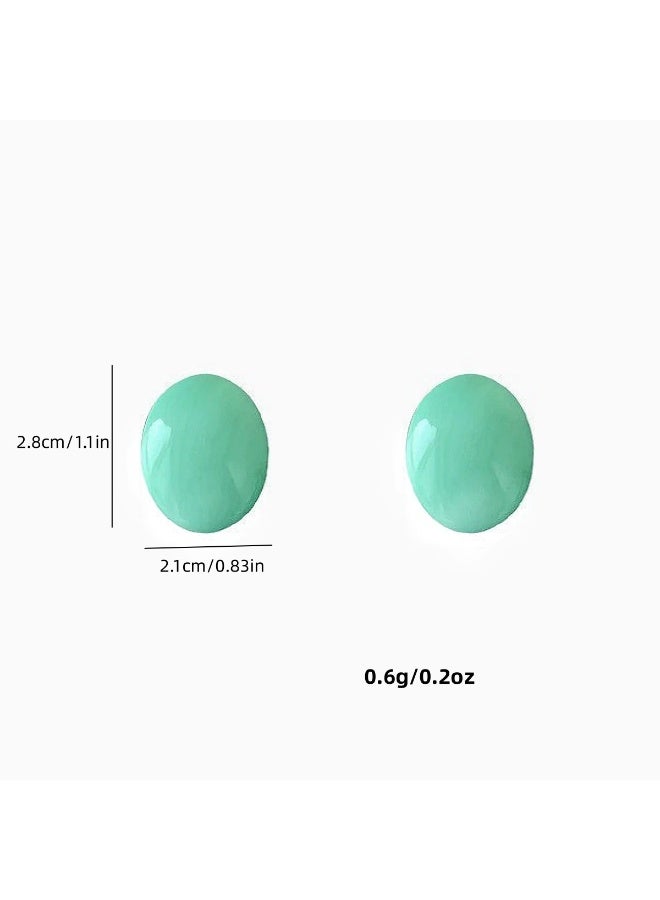 Goolsky Mint Green Oval Stud Earrings for Women – Summer Vacation Style, Korean Retro Chic Minimalist Jewelry, Mint Green Enamel Anti-Tarnish, Beach/Daily Wear - Image 5