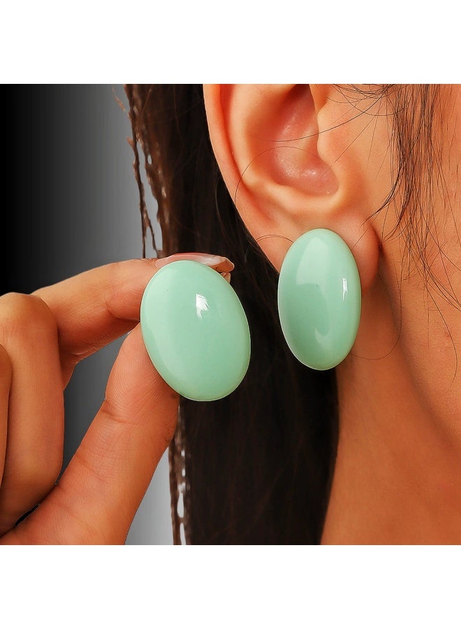 Goolsky Mint Green Oval Stud Earrings for Women – Summer Vacation Style, Korean Retro Chic Minimalist Jewelry, Mint Green Enamel Anti-Tarnish, Beach/Daily Wear - Image 1