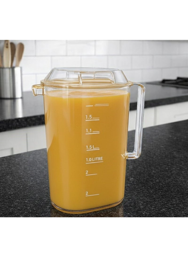 favilla 2-liter shatterproof plastic measuring jug with a tight-fitting lid and measuring markings. - Image 1